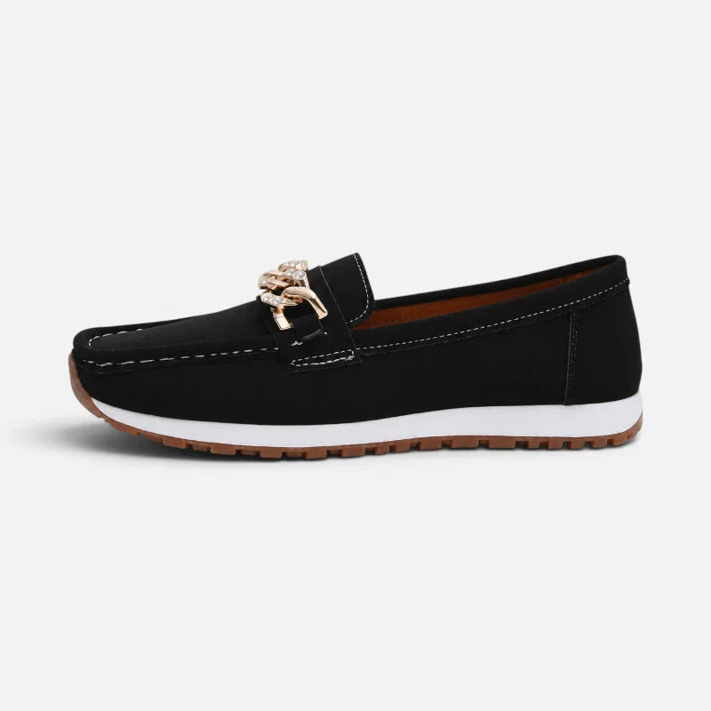 Mocassin Noir Chaine Dorée