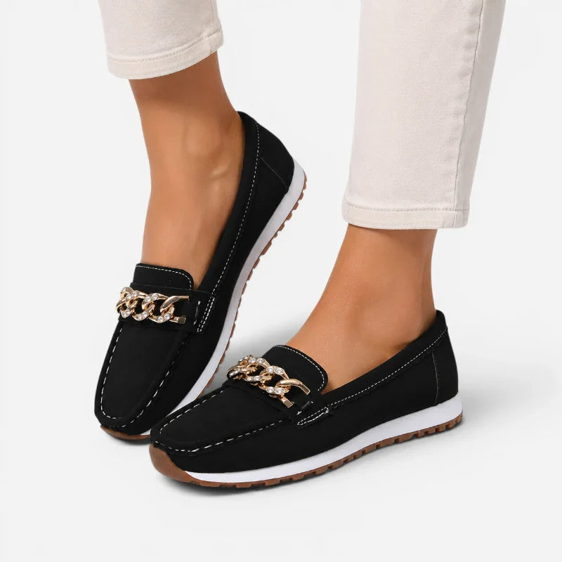 Mocassin Noir Chaine Dorée