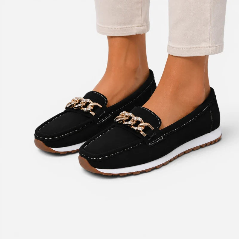 Mocassin Noir Chaine Dorée