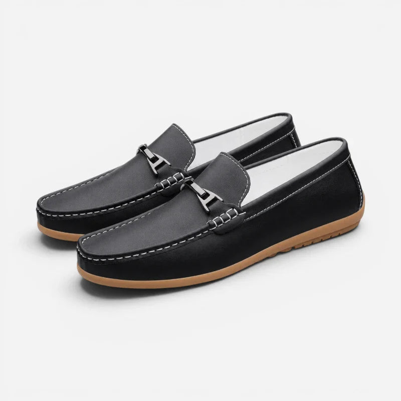 Mocassin Cuir Noir À Mors Élégant Style Italien