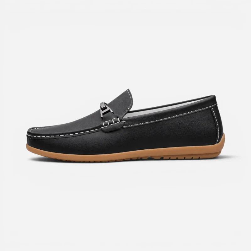 Mocassin Cuir Noir À Mors Élégant Style Italien
