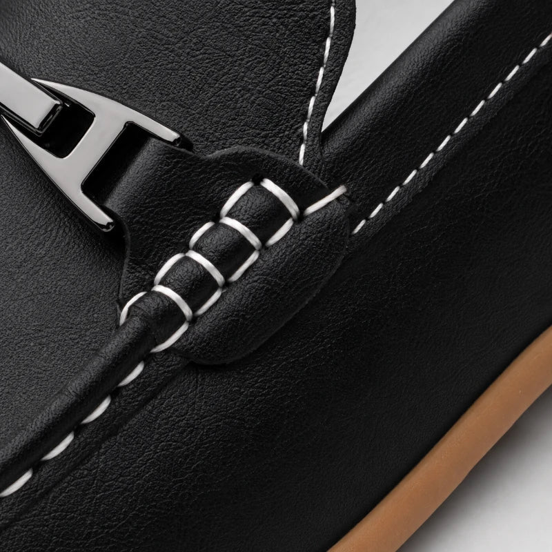 Mocassin Cuir Noir À Mors Élégant Style Italien