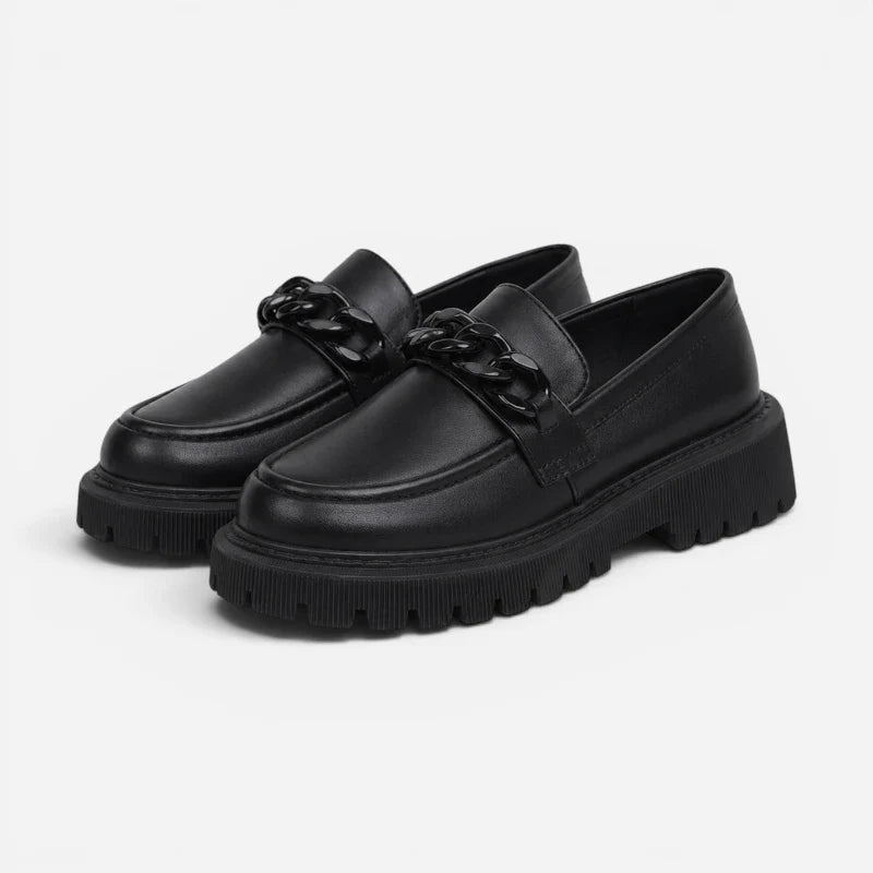 Mocassin Plateforme Noir Femme Avec Chainette