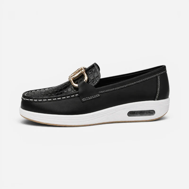 Mocassin Noir Boucle Dorée