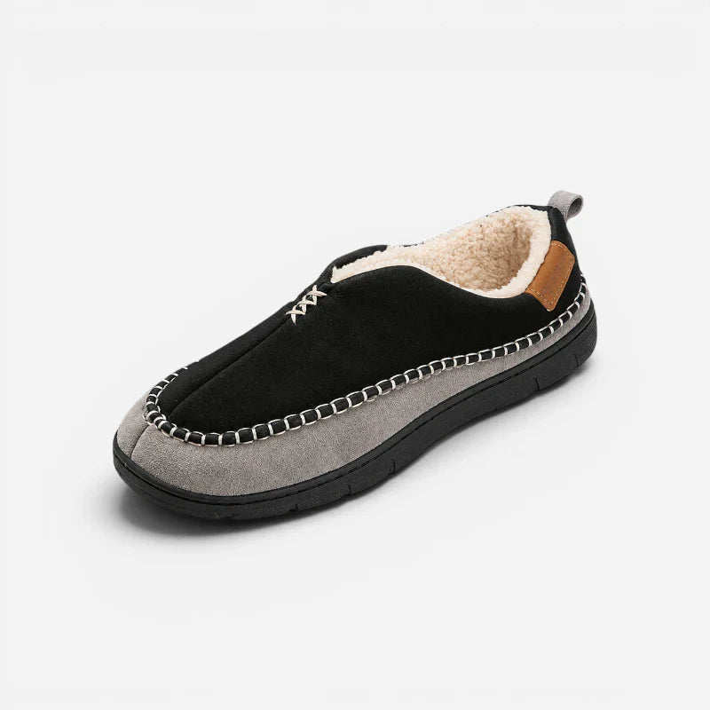 Chaussons Mocassins Orthopédique Fourrés Laine Noir
