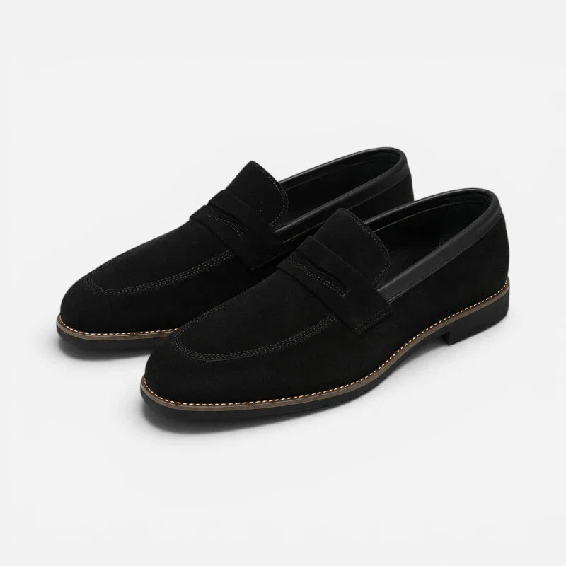 Mocasin Daim Velour Noir Costume Habillé Smoke Talon Pour Homme