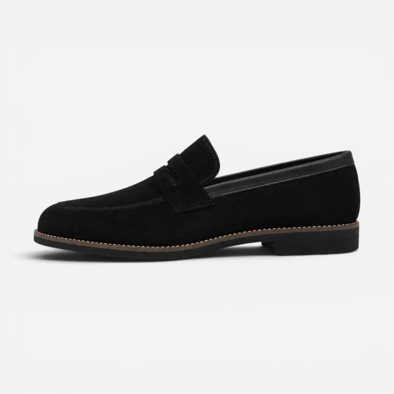 Mocasin Daim Velour Noir Costume Habillé Smoke Talon Pour Homme