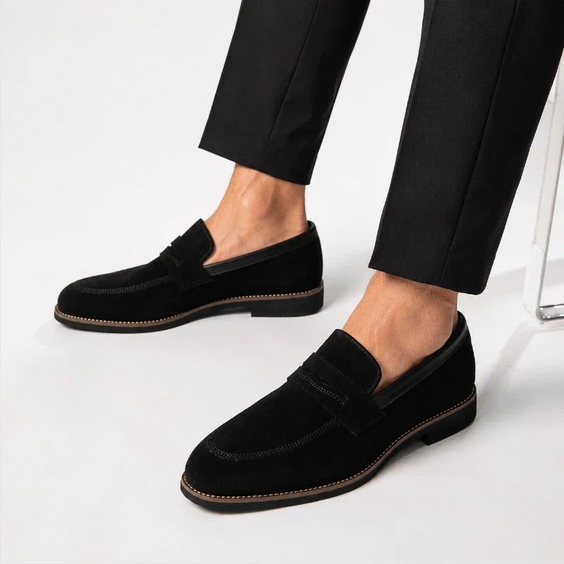 Mocasin Daim Velour Noir Costume Habillé Smoke Talon Pour Homme