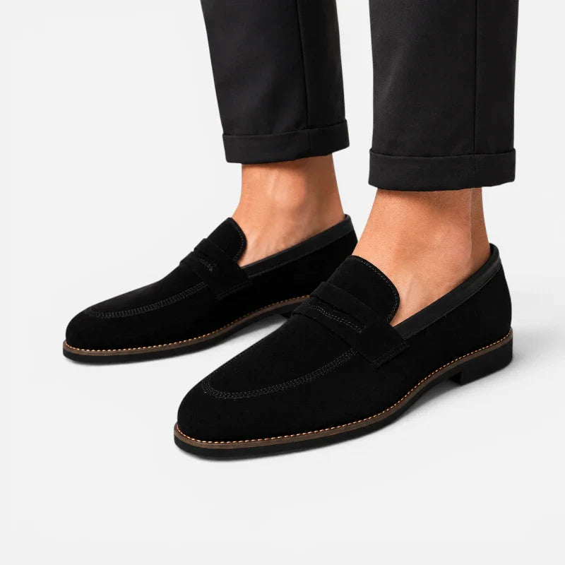 Mocasin Daim Velour Noir Costume Habillé Smoke Talon Pour Homme