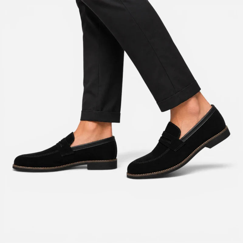 Mocasin Daim Velour Noir Costume Habillé Smoke Talon Pour Homme