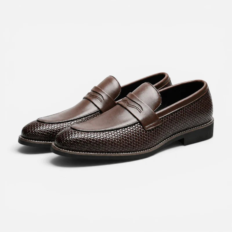 Mocassin Cuir Tressé Marron Foncé Homme