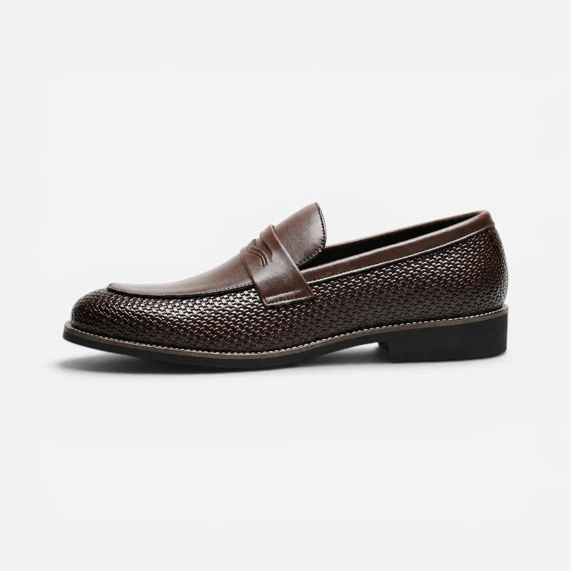 Mocassin Cuir Tressé Marron Foncé Homme