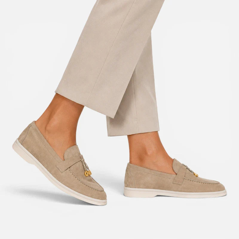 Mocassin Daim Beige Luxe Glands Dorés