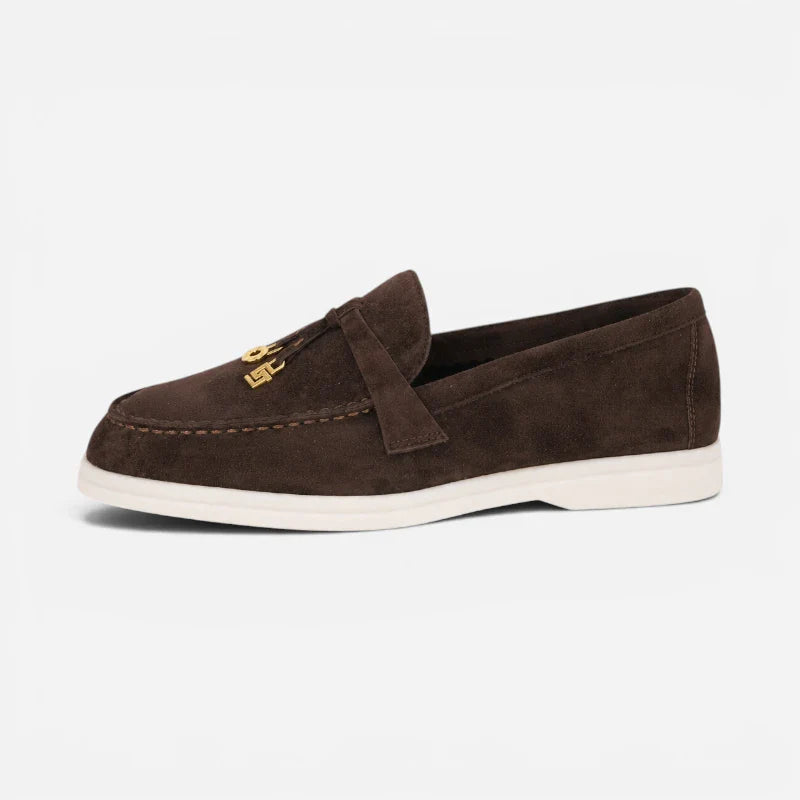 Mocassin Daim Marron Foncé Luxe Glands Dorés