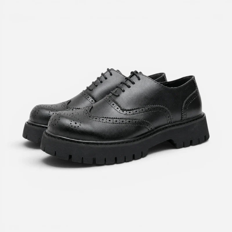 Mocassin Derby Plateforme Compensé Noir Mat À Lacets