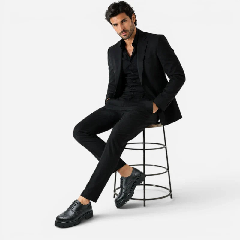 Mocassin Derby Plateforme Compensé Noir Mat À Lacets