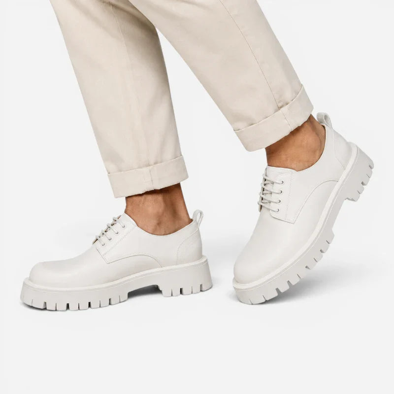 Mocassin Derby Plateforme Blanc À Lacets
