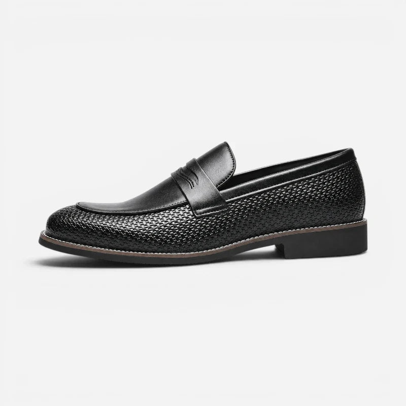 Mocassin Noir Cuir Tréssé Classe Élégant Homme