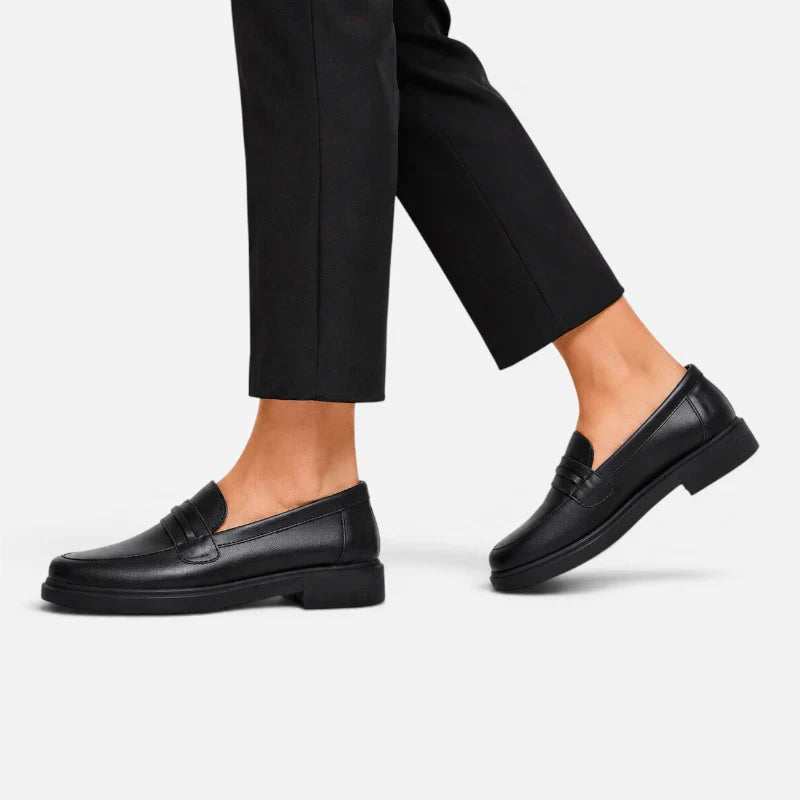 Mocassin Penny Loafer Femme Noir Classique Élégant À Talon