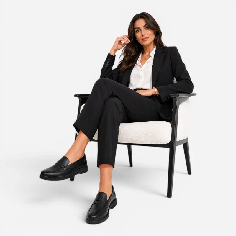 Mocassin Penny Loafer Femme Noir Classique Élégant À Talon