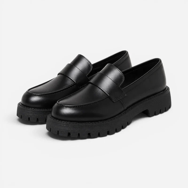 Mocassin Plateforme Femme Noir Semelle Crantée