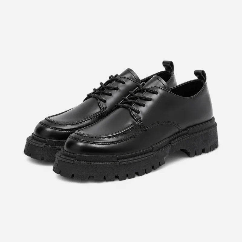 Mocassin Derby Compensé En Cuir Noir Semelle épaisse À Lacet Pour Homme