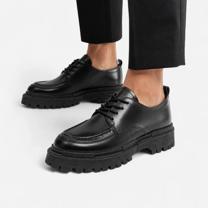 Mocassin Derby Compensé En Cuir Noir Semelle épaisse À Lacet Pour Homme