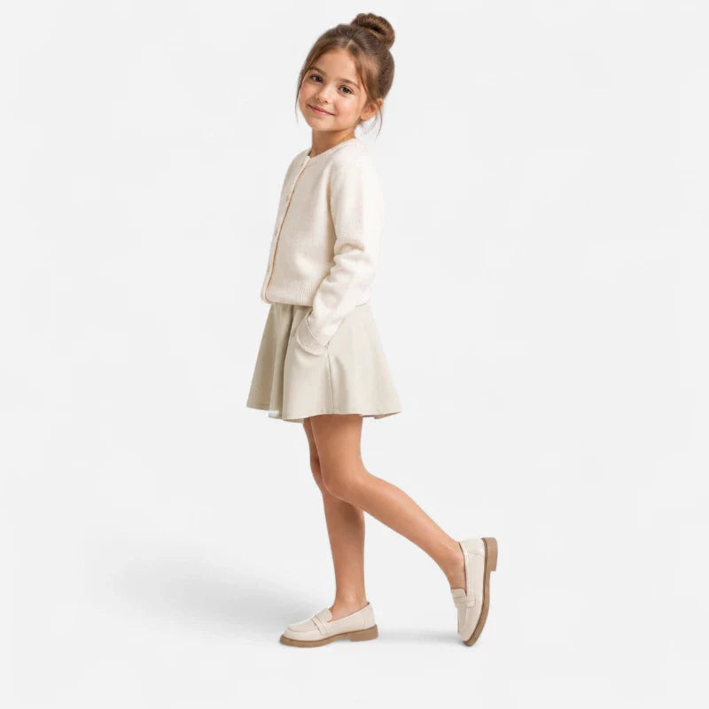 Mocassin Fillette Beige Et Marron Compensé En Cuir