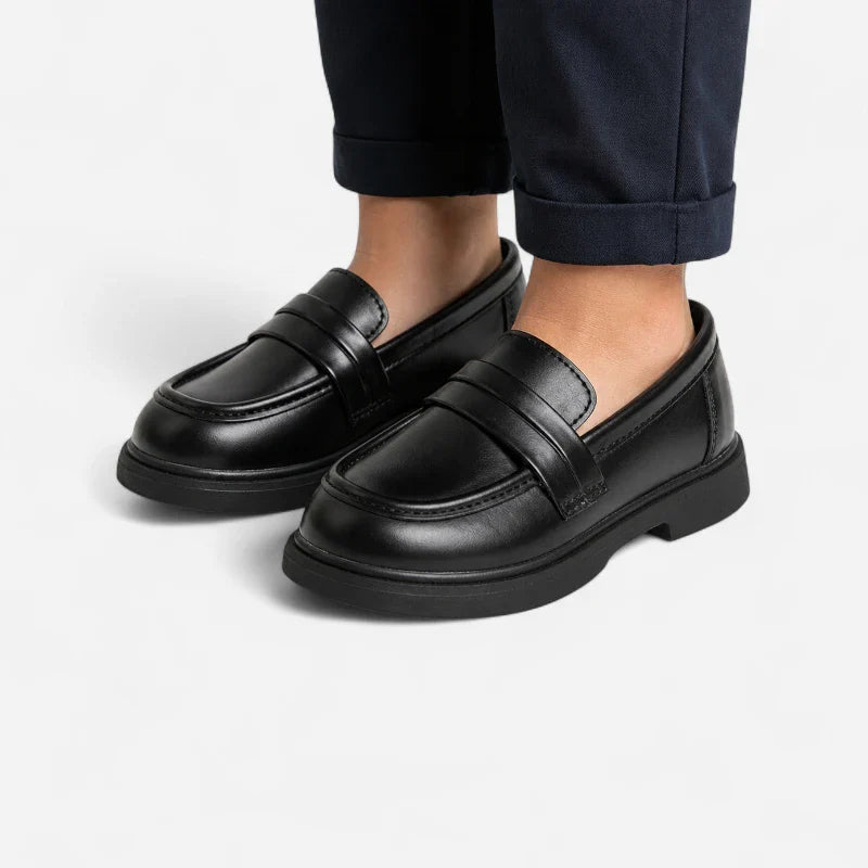 Mocassin Compensé Cuir Noir Pour Fille À Talon Bien Habillé