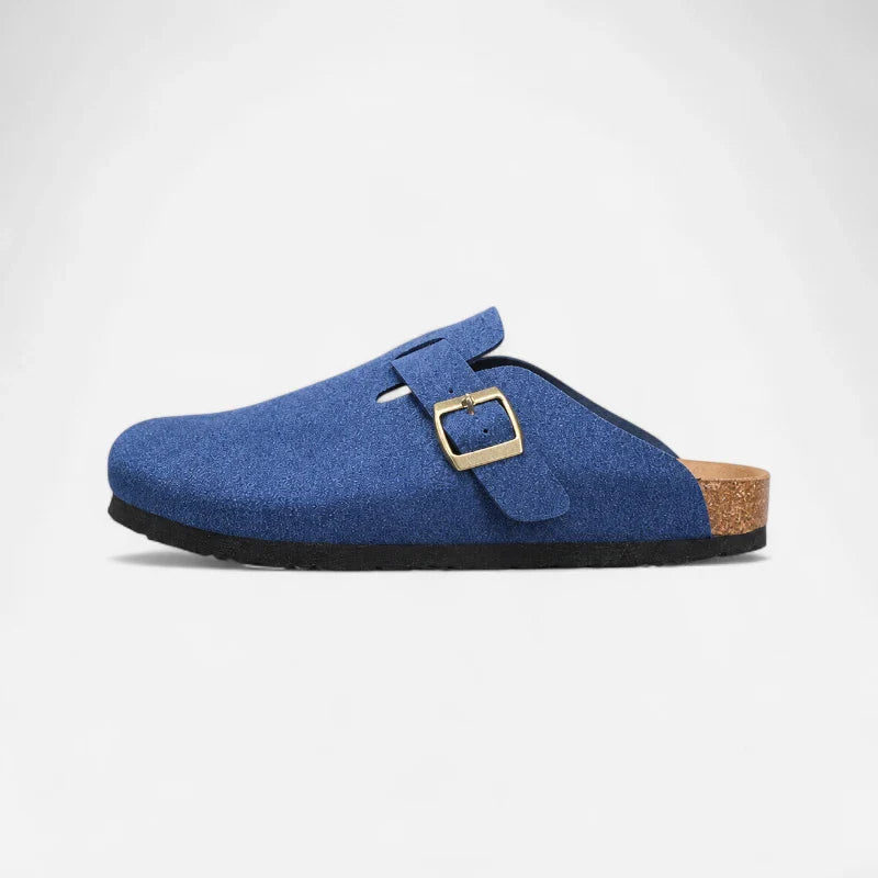 Chausson Mocassin Mule Daim Suede Bleu Ouvert Derrière