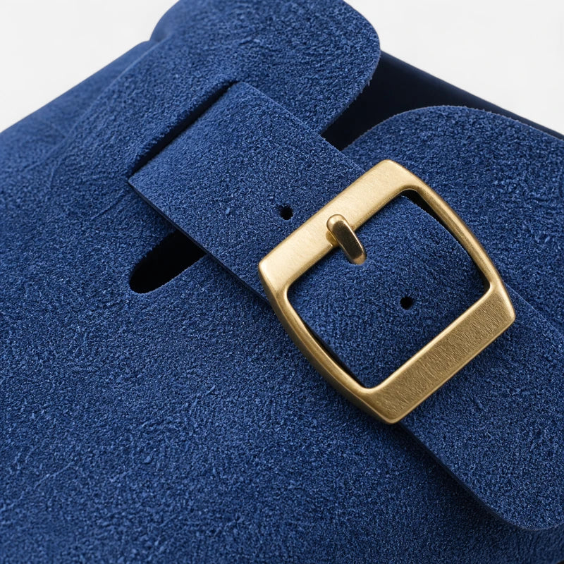 Chausson Mocassin Mule Daim Suede Bleu Ouvert Derrière