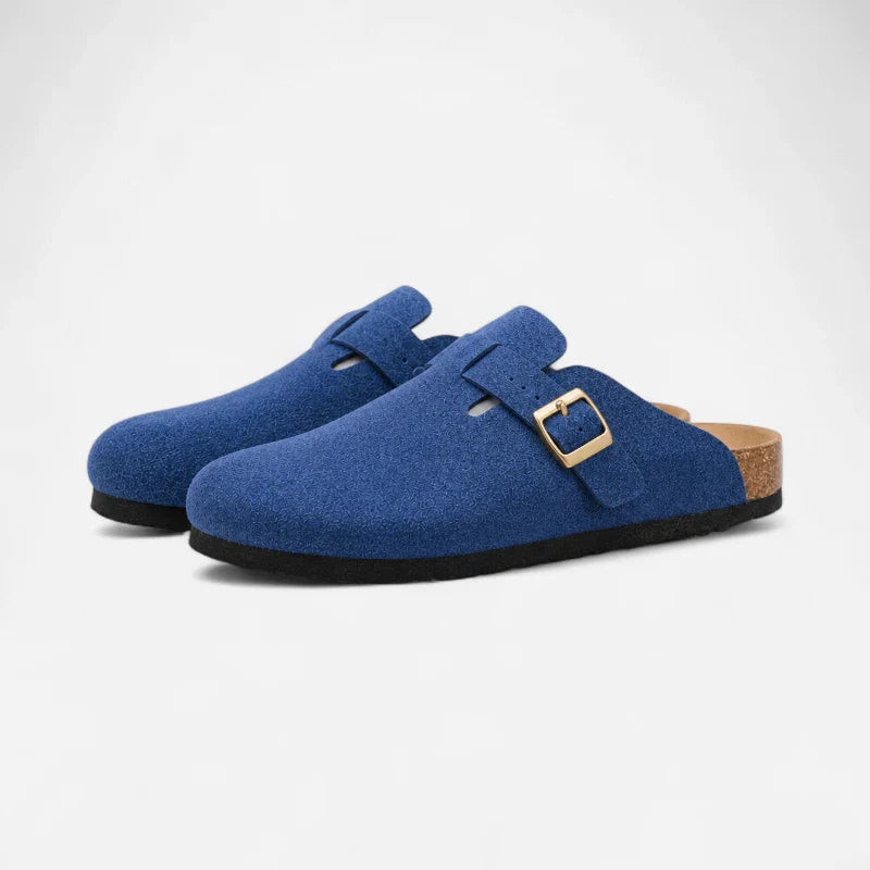 Chausson Mocassin Mule Daim Suede Bleu Ouvert Derrière
