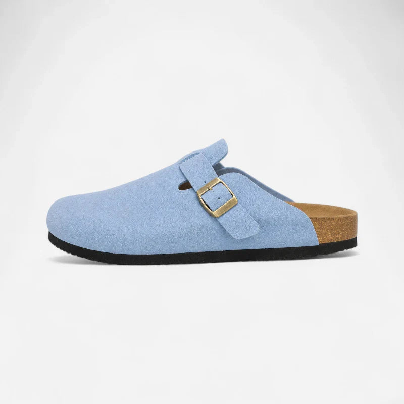 Chausson Mocassin Ouvert En Daim Nubuck Bleu Clair