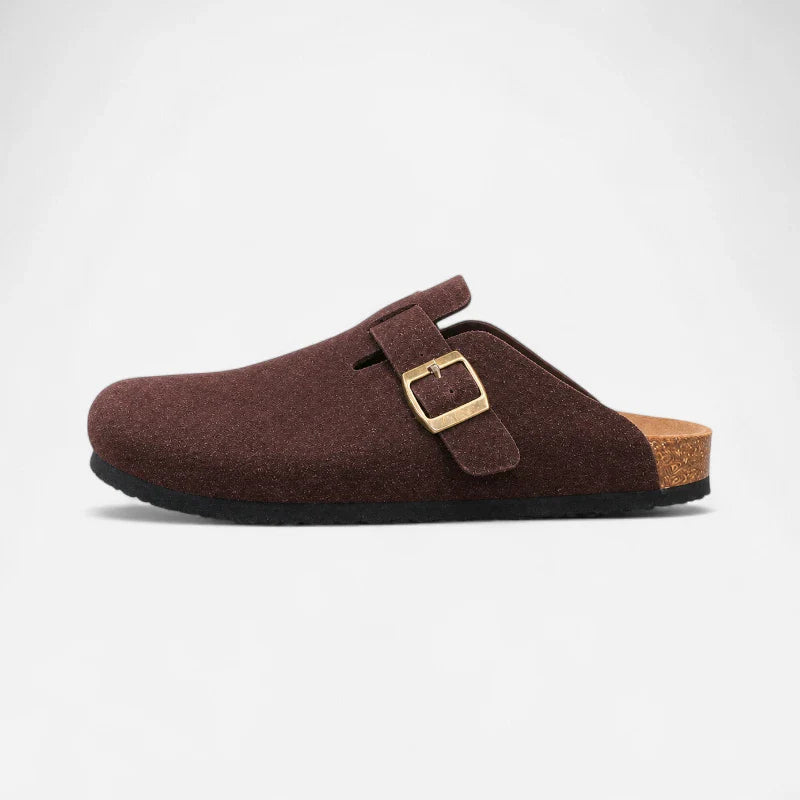 Chausson Mocassin Daim Nubuck Marron Foncé Mule Ouvert Derrière Unisexe