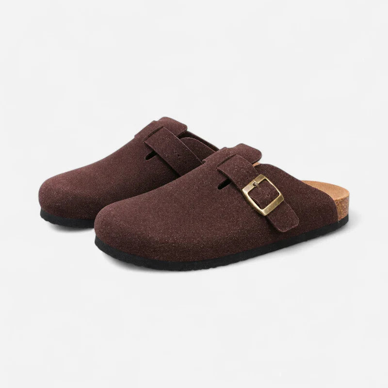 Chausson Mocassin Daim Nubuck Marron Foncé Mule Ouvert Derrière Unisexe