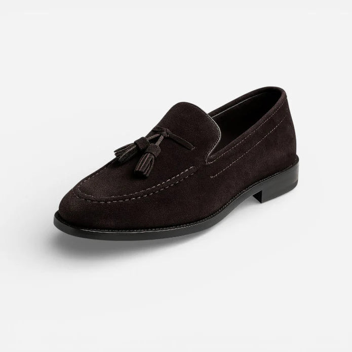 Mocassin Daim Marron Foncé à Glands Et Talon Homme