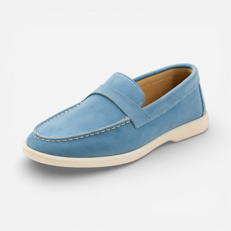 Mocassin Pour Femme En Daim Bleu