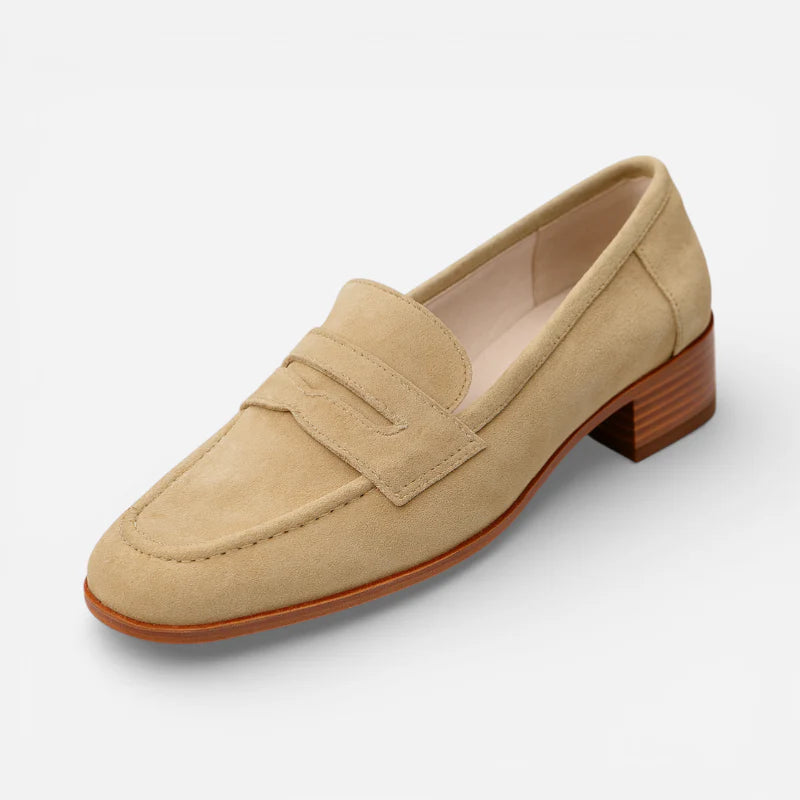 Mocassin Beige Pour Femme En Daim à Talon