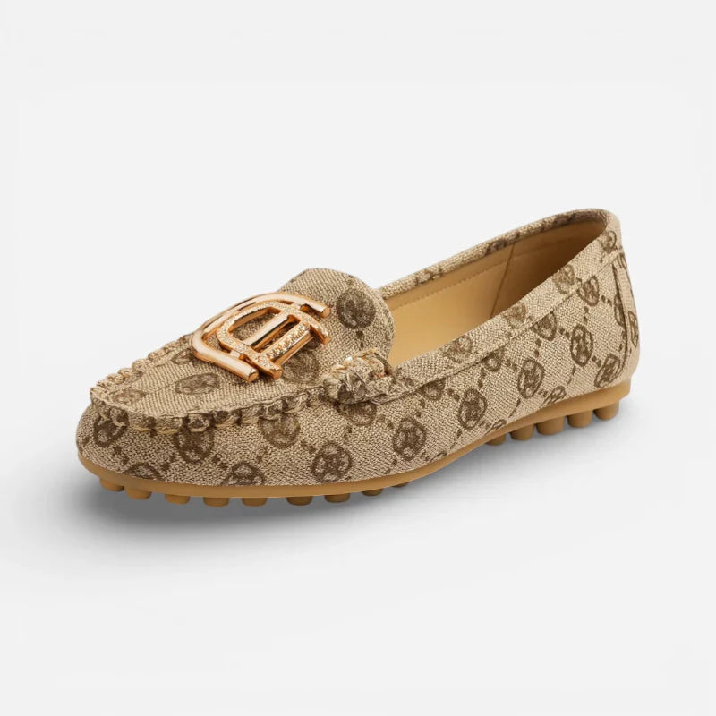 Mocassin Design Bijoux Femme Beige