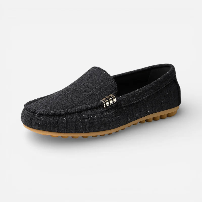 Mocassin Femme En Tissus Noir