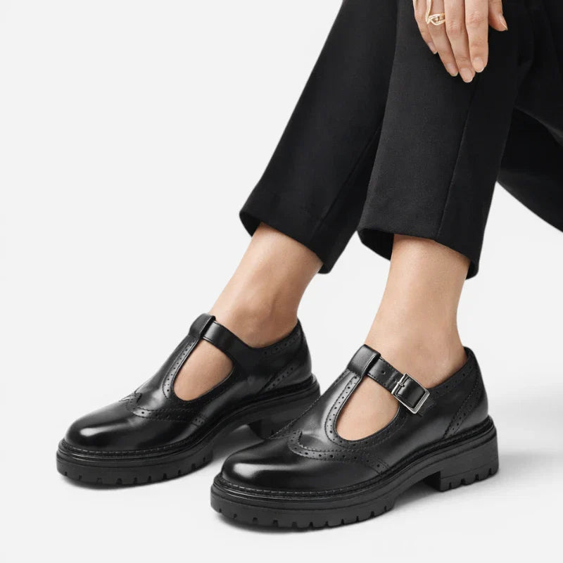 Mocassin Cuir Noir Vernis Bridé Semelle épaisse Pour Femme