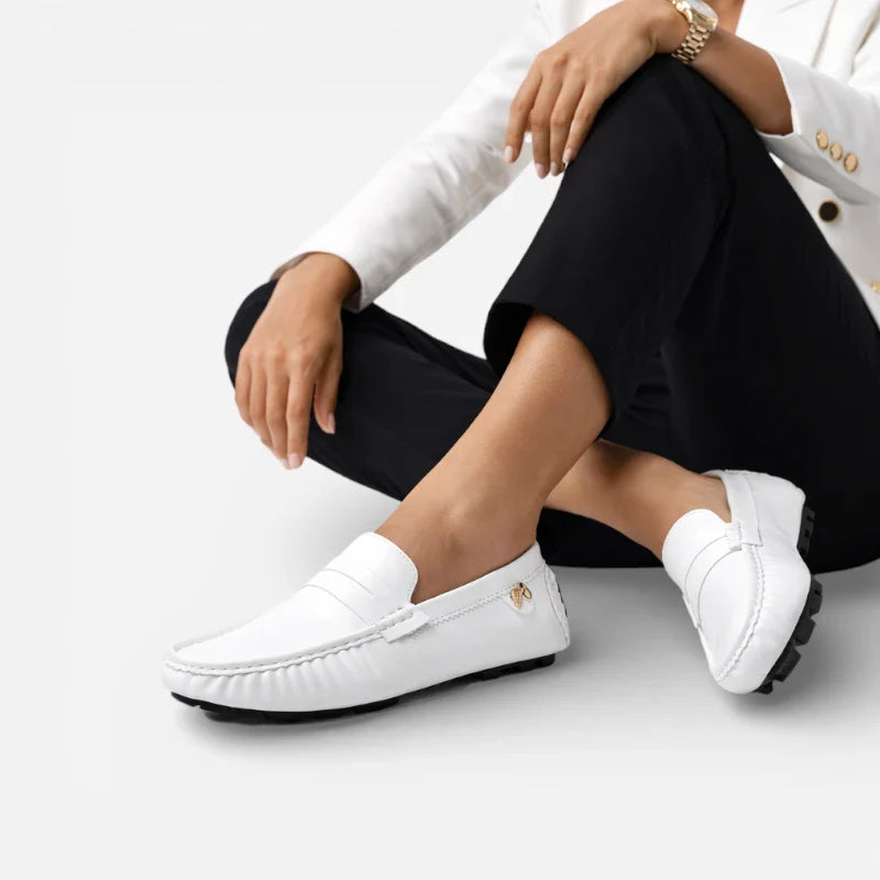 Mocassin En Cuir Vernis Blanc Pour Femme
