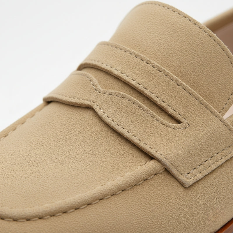 Mocassin Beige Pour Femme En Daim à Talon