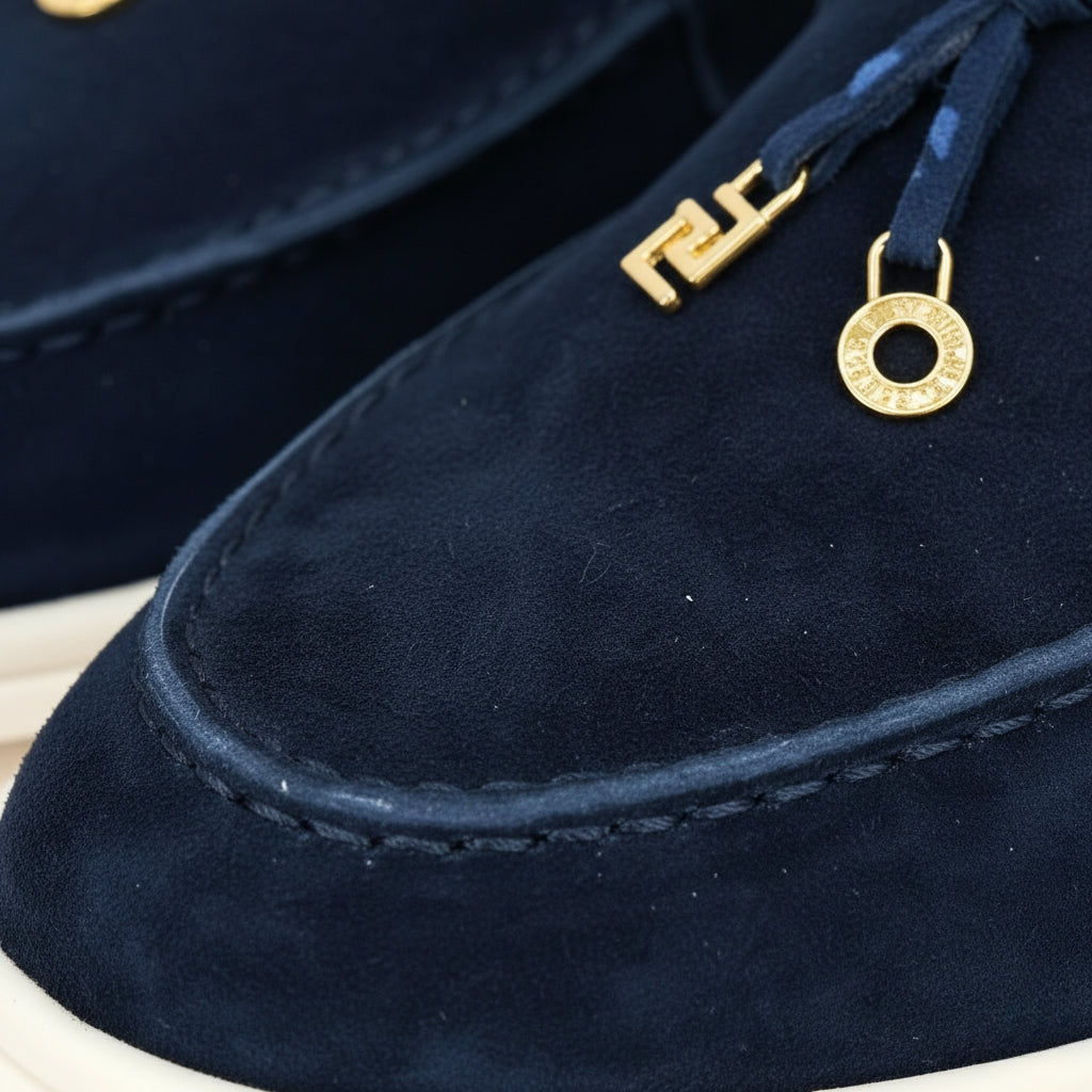 Mocassin En Daim Marine Coupé Femme