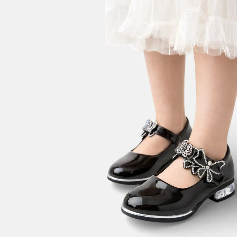 Mocassin Ballerine Noir Pour Fillette Papillon Brillant à Talon