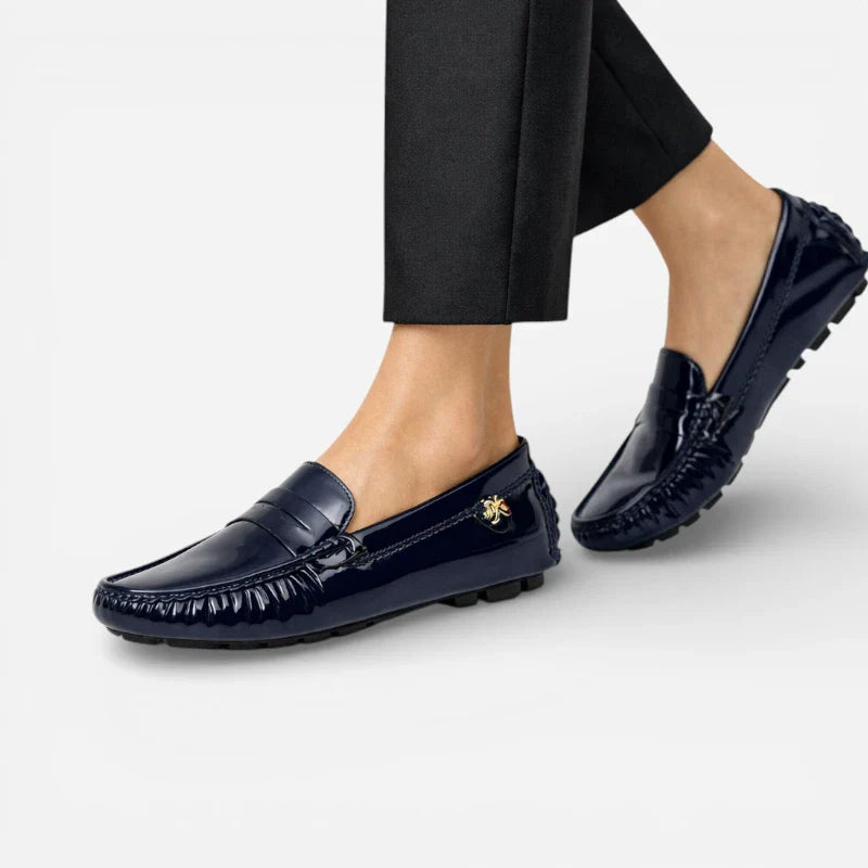 Mocassin Cuir Bleu Marine Vernis Femme