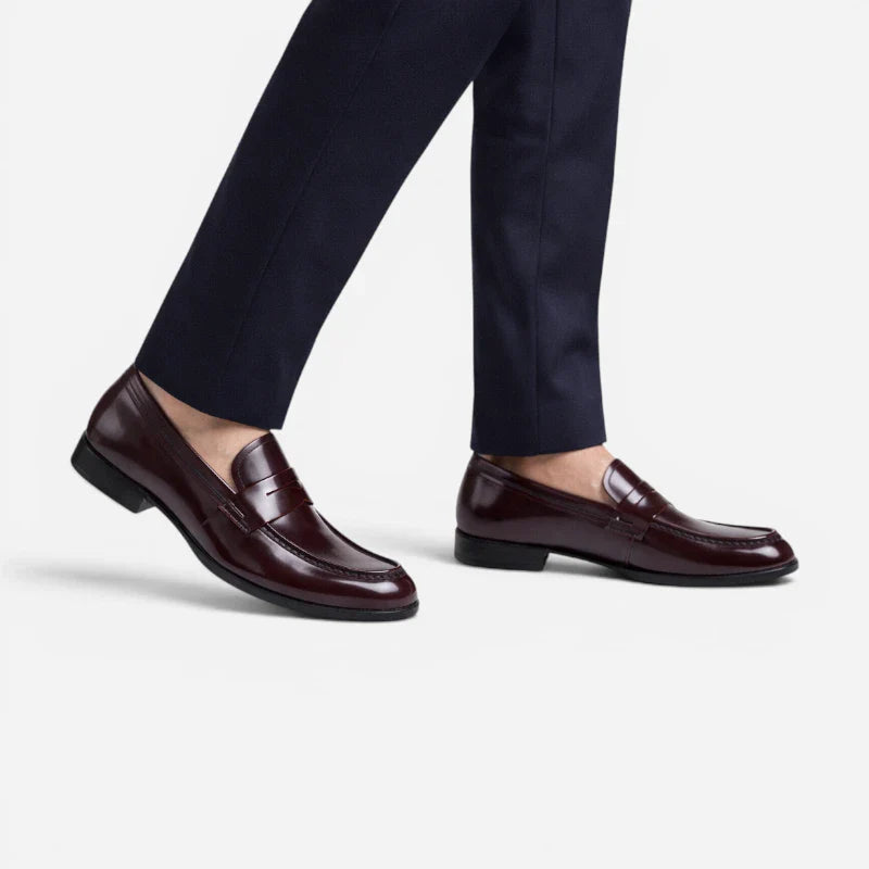 Mocassin En Cuir Vernis Bordeaux Foncé Classe Costume Pour Homme