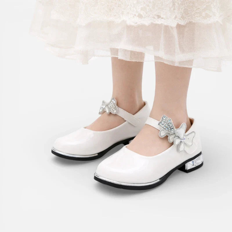 Mocassin Ballerine À Talon Blanc Vernis Pour Fillette