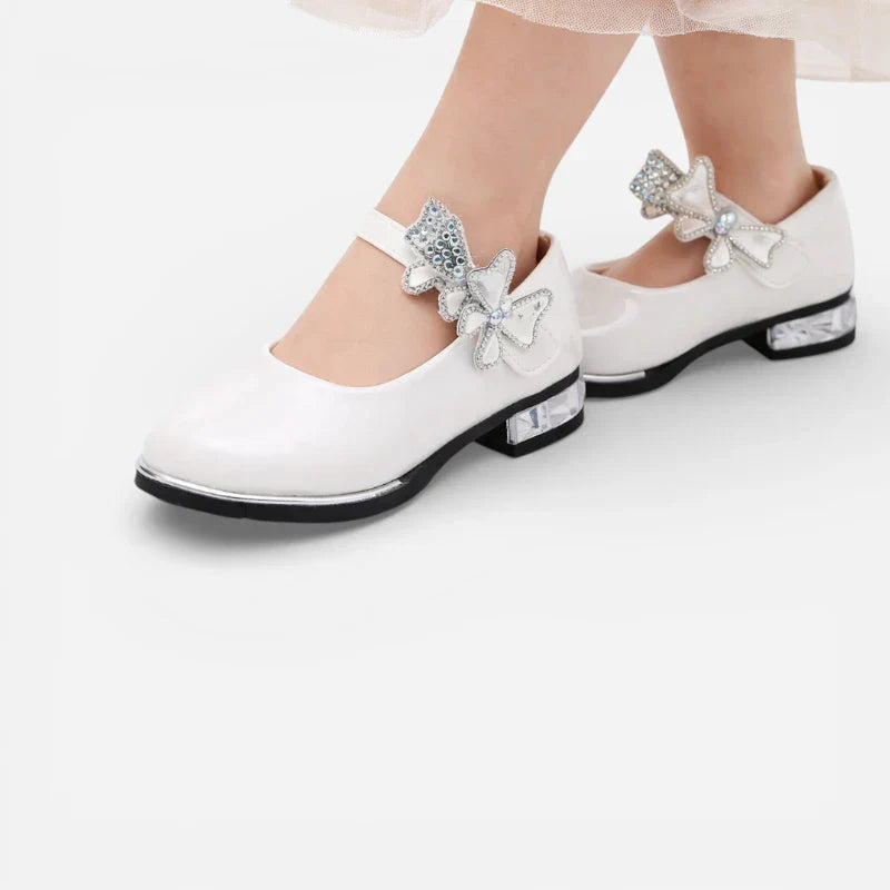 Mocassin Ballerine À Talon Blanc Vernis Pour Fillette