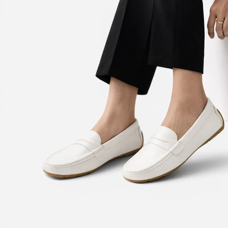Mocassin Cuir Mat Blanc Femme